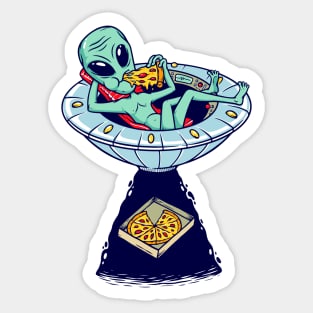 alien eating pizza illustration Sticker